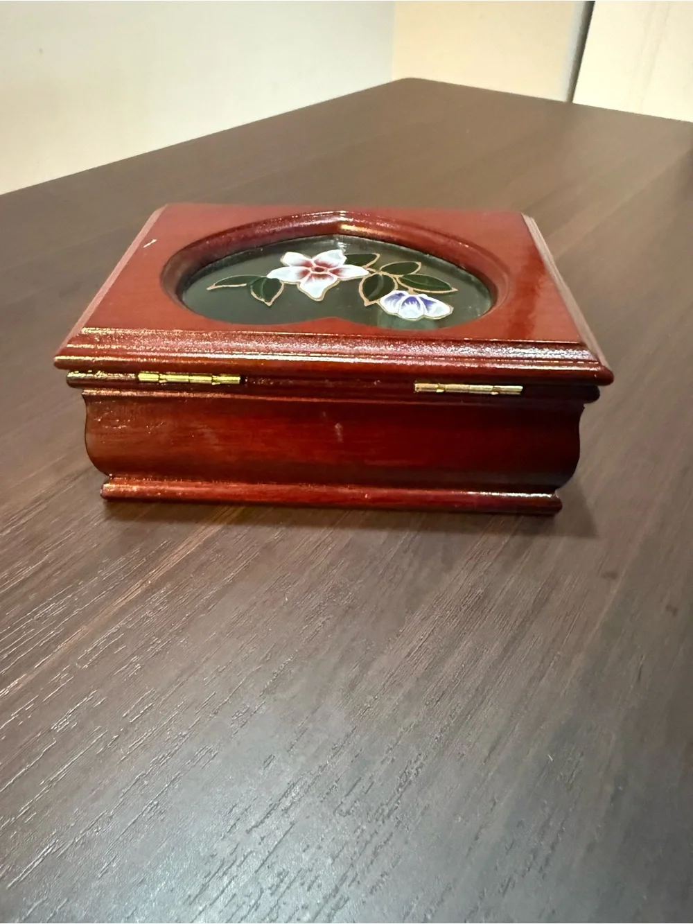 Heart-Shaped Floral Wooden Jewelry Box